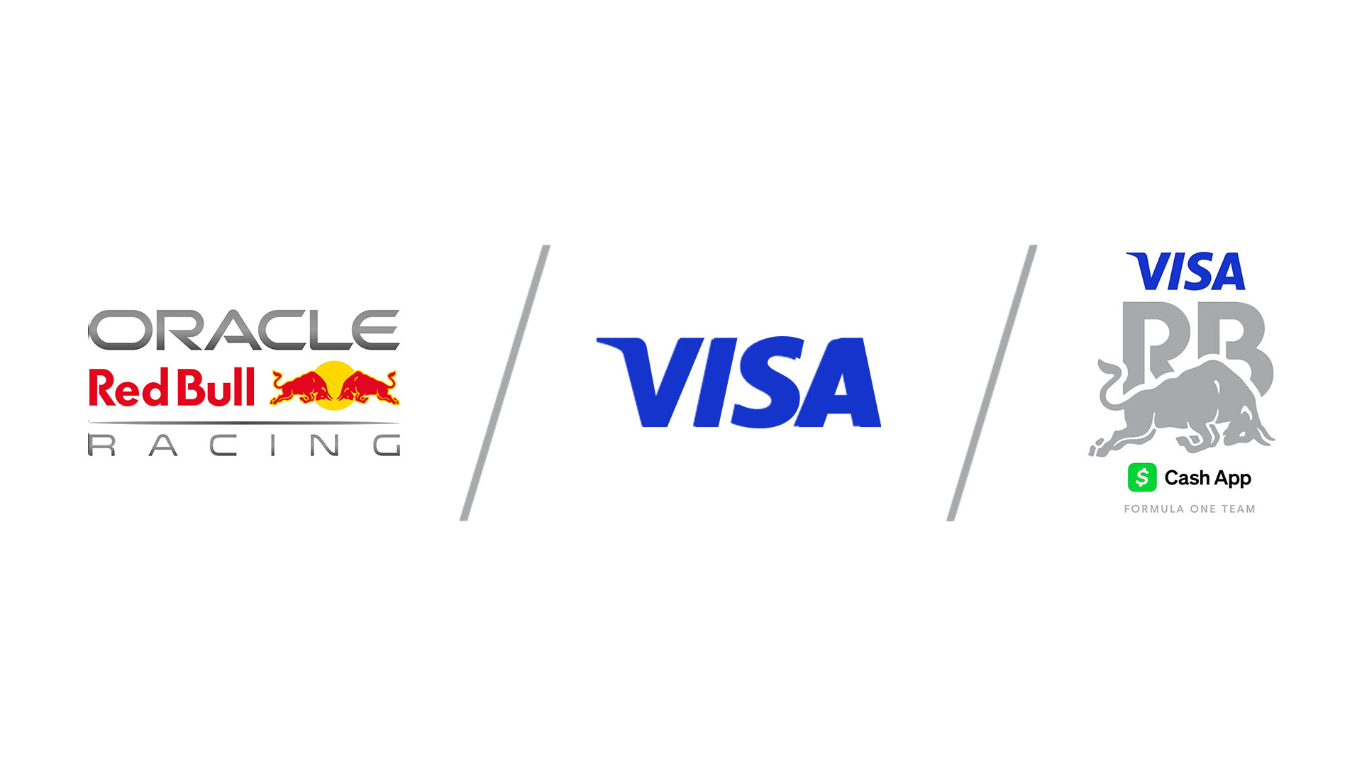 Oracle Redbull Racing logo, Visa logo, Visa RedBull Cash App logo