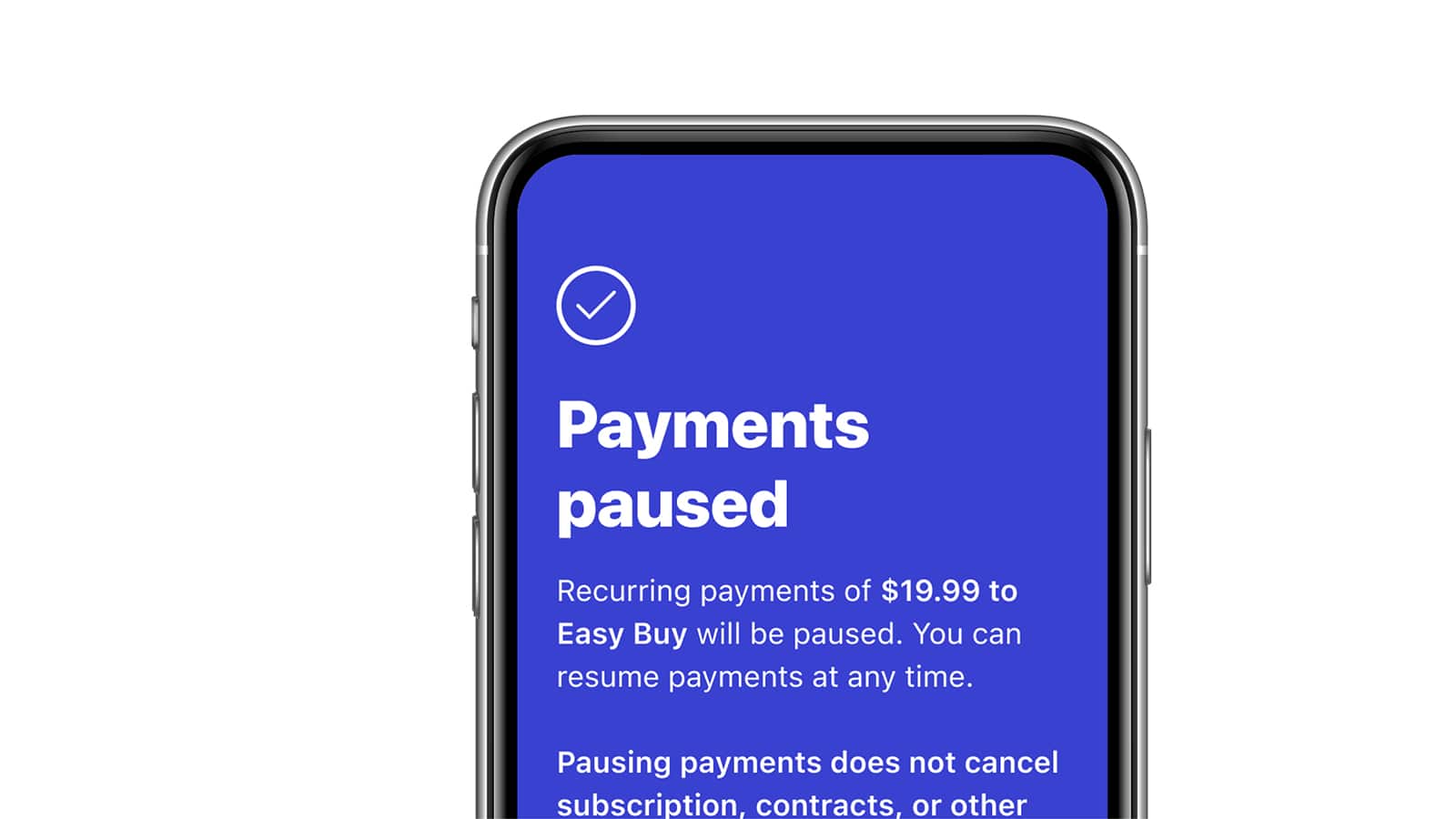 payment paused message displayed on a mobile device