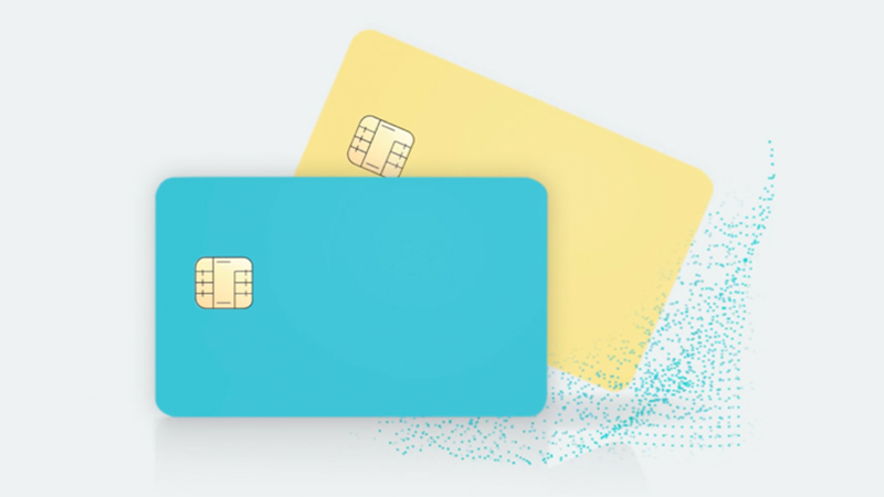 Cartões Visa lisos nas cores amarelo e verde água