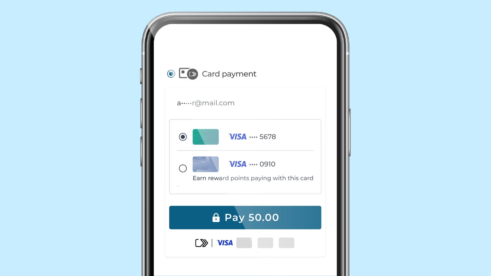 Mobile online checkout experience with linked Visa card options