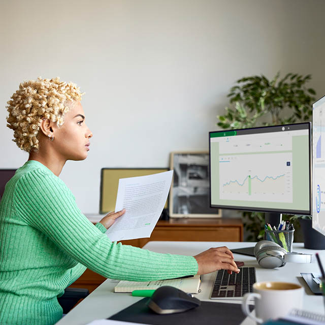 woman using computer