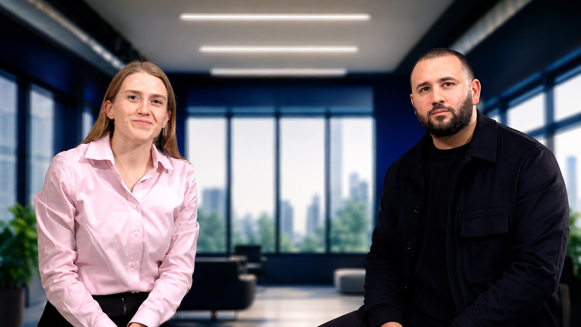 Image of Visa leaders, Cuy Sheffield and Julia Kuchman, at the fireside chat.